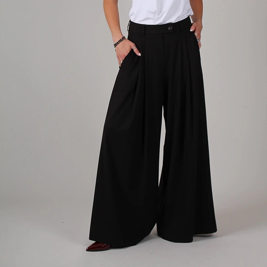 Palazzo-Hose für Damen mit Knopfverschluss und Falten