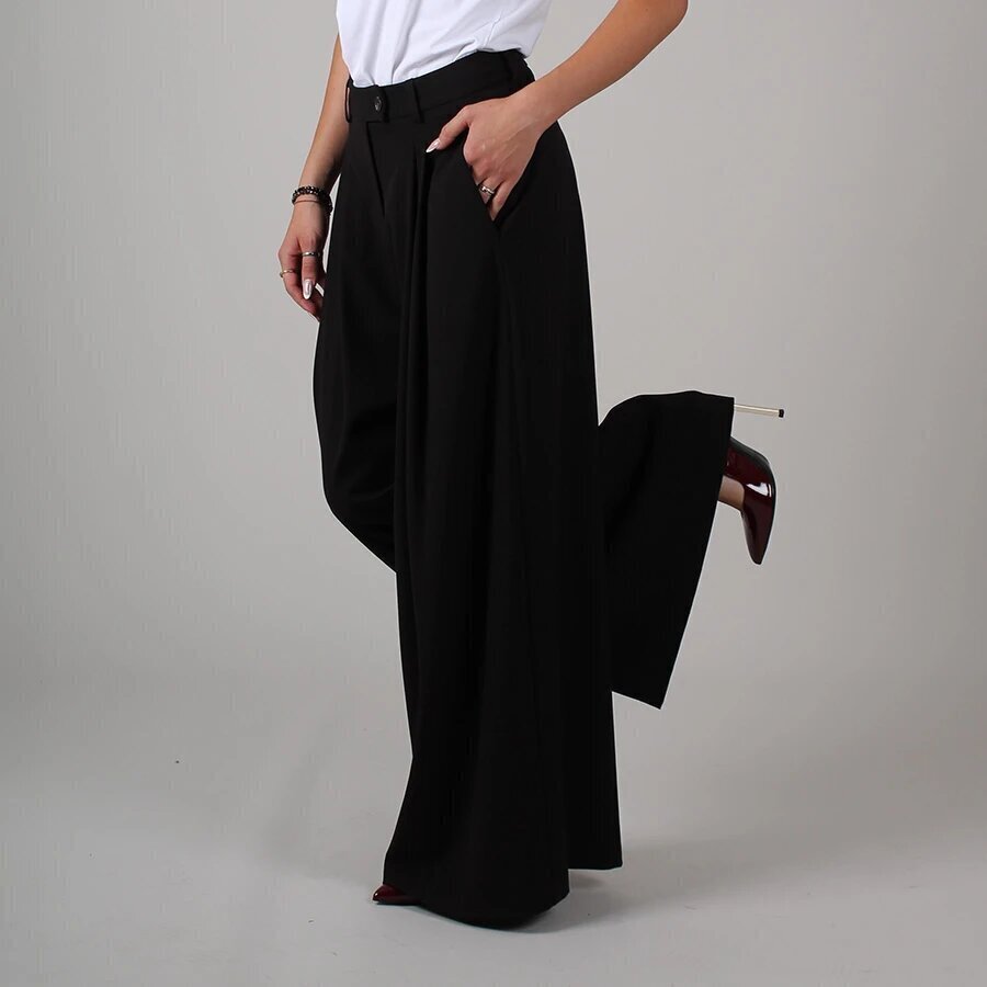 Palazzo-Hose für Damen mit Knopfverschluss und Falten