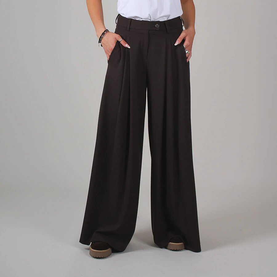 Palazzo-Hose für Damen mit Knopfverschluss und Falten