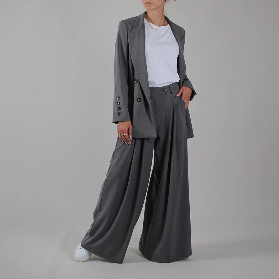 Palazzo-Hose für Damen mit Knopfverschluss und Falten