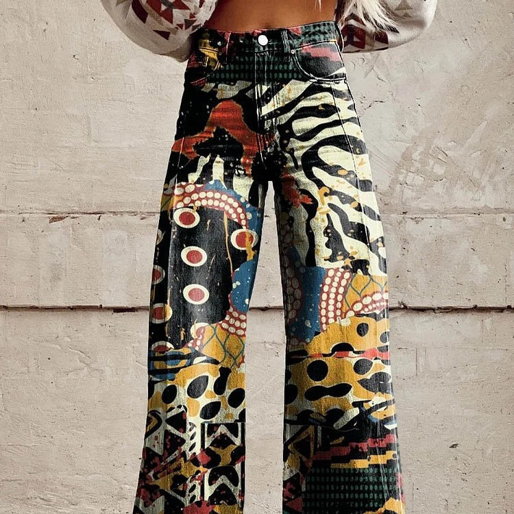 Damen Hose mit weitem Bein und Blumenmuster