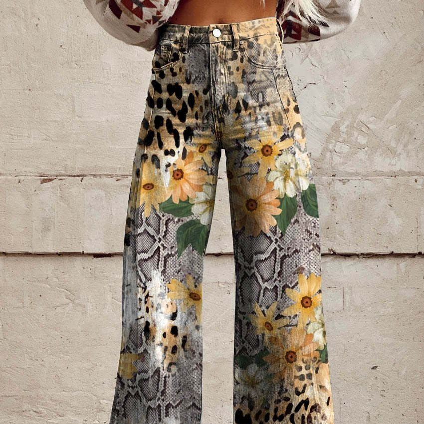 Damen Hose mit weitem Bein und Blumenmuster