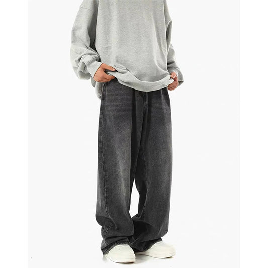 Herren-Jeans mit weitem Bein, schwarz