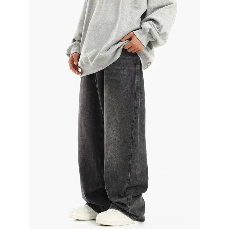 Herren-Jeans mit weitem Bein, schwarz