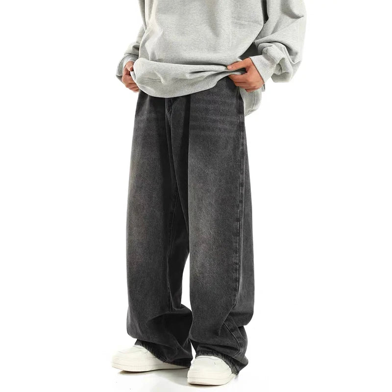 Herren-Jeans mit weitem Bein, schwarz